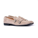 Monk Strap Uomo in Camoscio Beige con Suola in Gomma