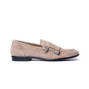 Monk Strap Uomo in Camoscio Beige con Suola in Gomma