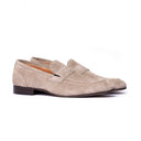 Mocassino Uomo in Camoscio Beige con Suola Cuoio