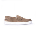 Mocassino Uomo in Camoscio Beige con Suola Bianca