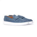 Penny Loafer Uomo in Camoscio Azzurro con Suola Bianca