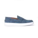 Penny Loafer Uomo in Camoscio Azzurro con Suola Bianca